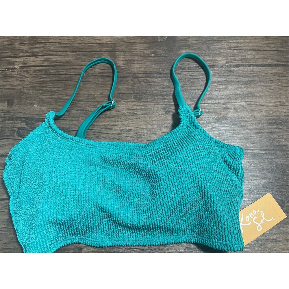 Kona Sol Bikini Swimsuit Womens Medium 8-10 Teal Ribbed Top NWT